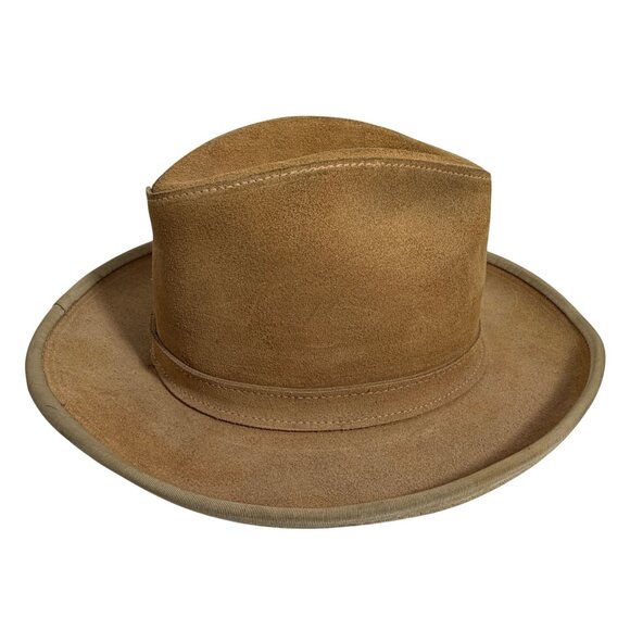 Vintage Tan Suede Western Cowboy Fedora Hat Unisex Size Medium main image 4